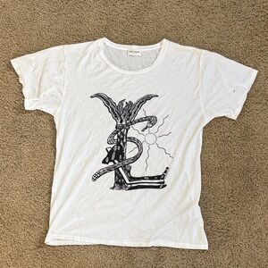 Saint Laurent | White Tee with Black Graphic | Size M